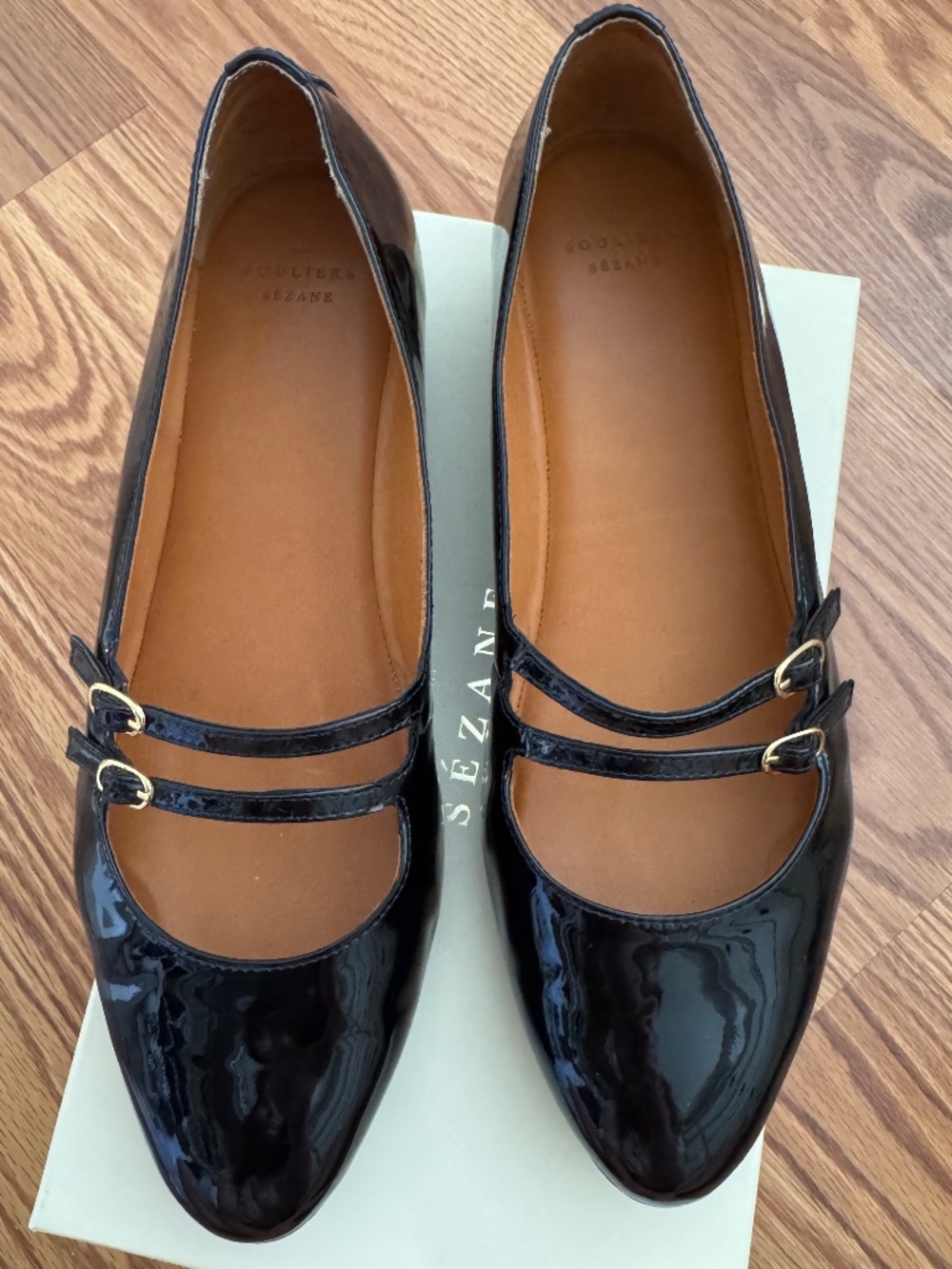 Sezane Ninon Low Ballerinas Patent Black - Size 9